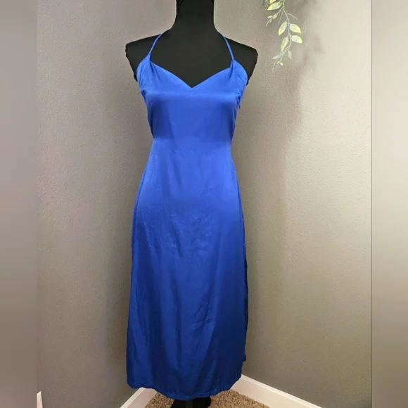 Urban Outfitters Blue Silky Maxi Dress With Side Slit - small - Picture 2 of 13